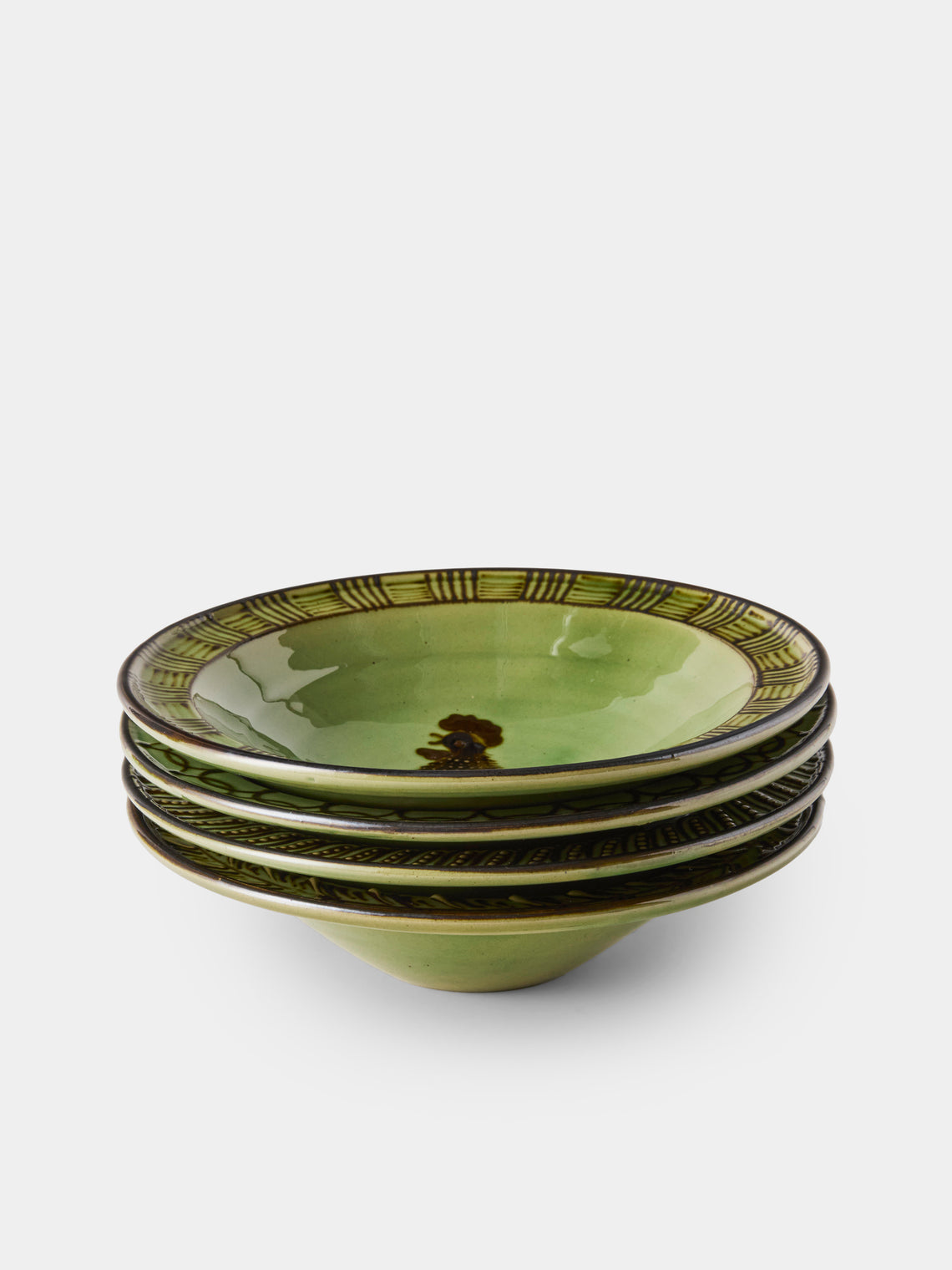 Poterie d’Évires - Animals Hand-Painted Ceramic Breakfast Bowls (Set of 4) - Green - ABASK