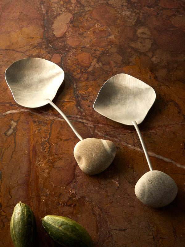 Thalia Maria Silver - Sterling Silver and Pebble Servers (Set of 2) - Silver - ABASK