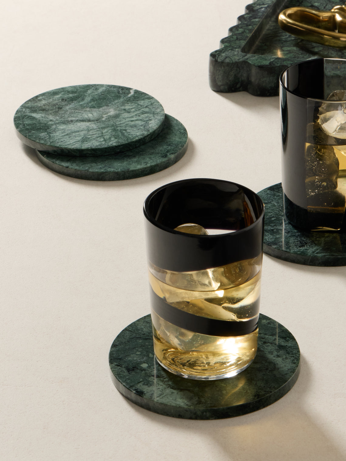 Anastasio Home - | Set of 4 | Oversized Marble Coasters - Green - ABASK
