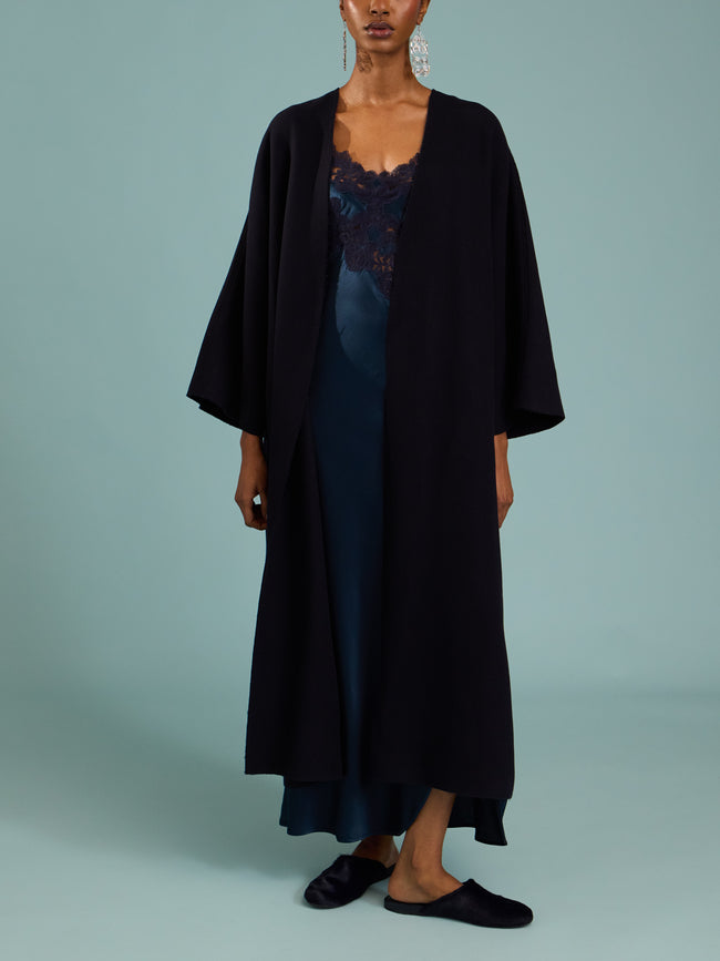 Loretta Caponi - Giadeite Silk and Lace Long Dress - Navy - ABASK