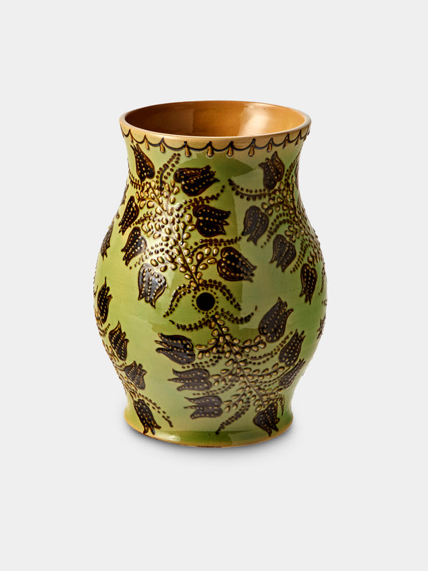 Poterie d’Évires - Flowers Hand-Painted Ceramic Vase (8in/20cm) - Green - ABASK - 