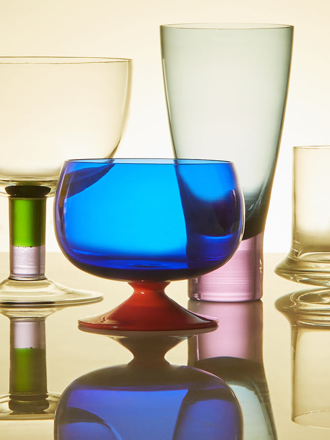 NasonMoretti - Archive Revival 1970 Hand-Blown Murano Glass Bicolor Champagne Coupes (Set of 2) - Blue - ABASK