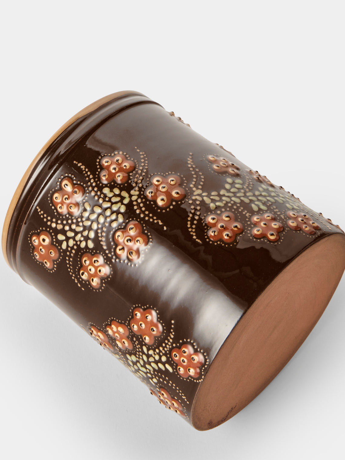 Poterie d’Évires - Flowers Hand-Painted Ceramic Utensil Pot - Dark Brown - ABASK
