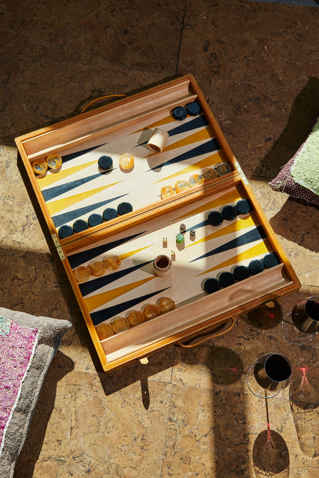 Nick Plant - Wood and Leather Backgammon Board - Yellow - ABASK