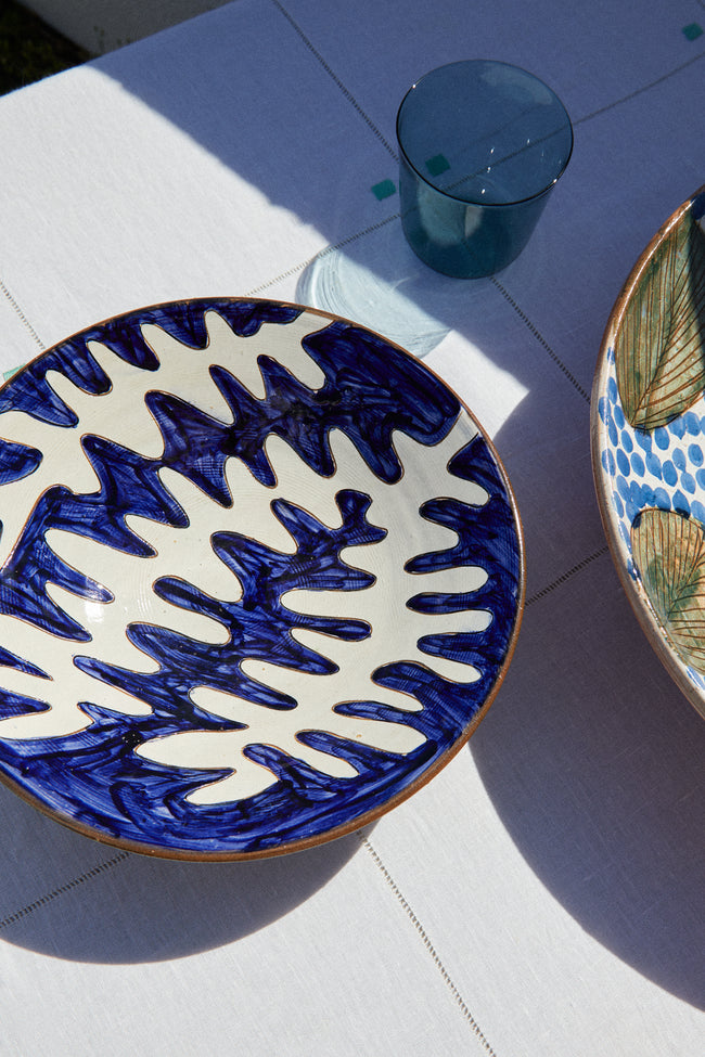Malaika - Stencil Hand-Painted Pasta Bowl (Set of 4) - Blue - ABASK