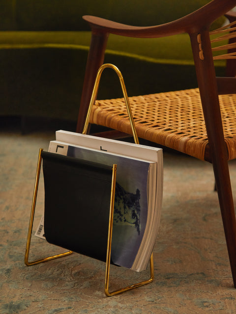 Brass and Leather Magazine Rack