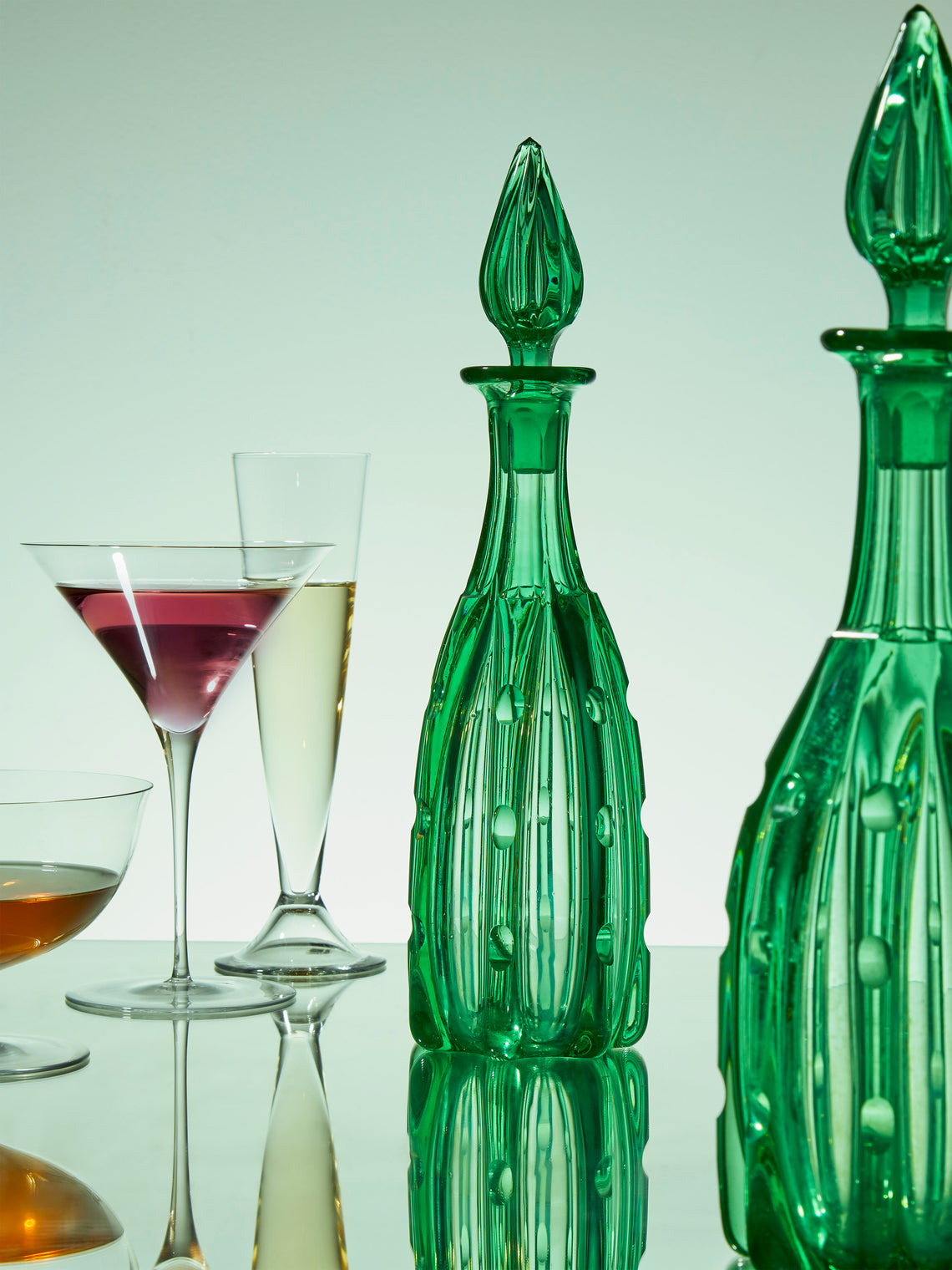 1930s Arts & Crafts Lens-Cut Glass Decanter (Set of 2)