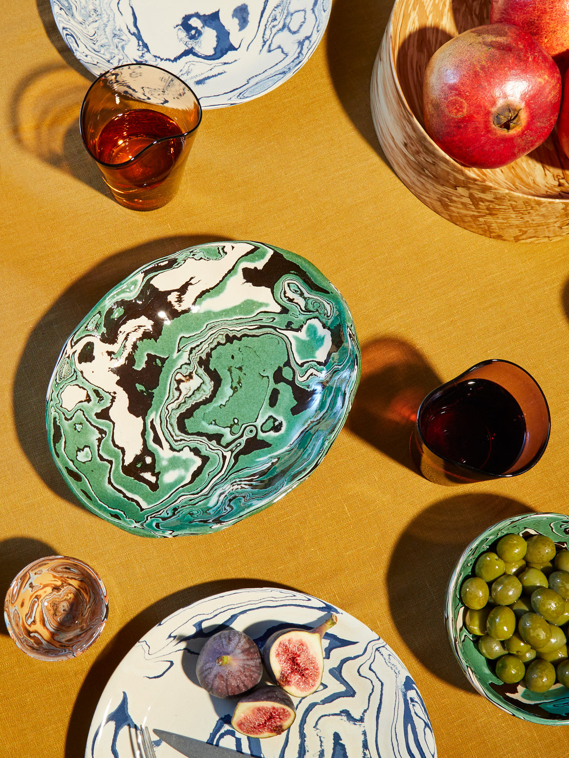 Marbled Ceramic Oval Serving Bowl