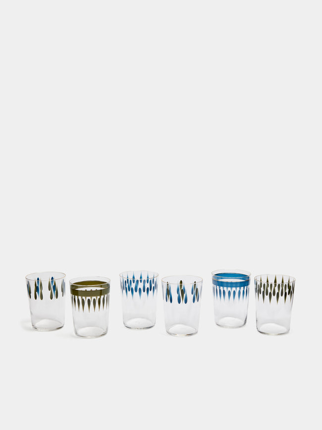 Los Vasos de Agua Clara - Hand-Painted Soul Glass Tumbler (Set of 6) - Blue - ABASK