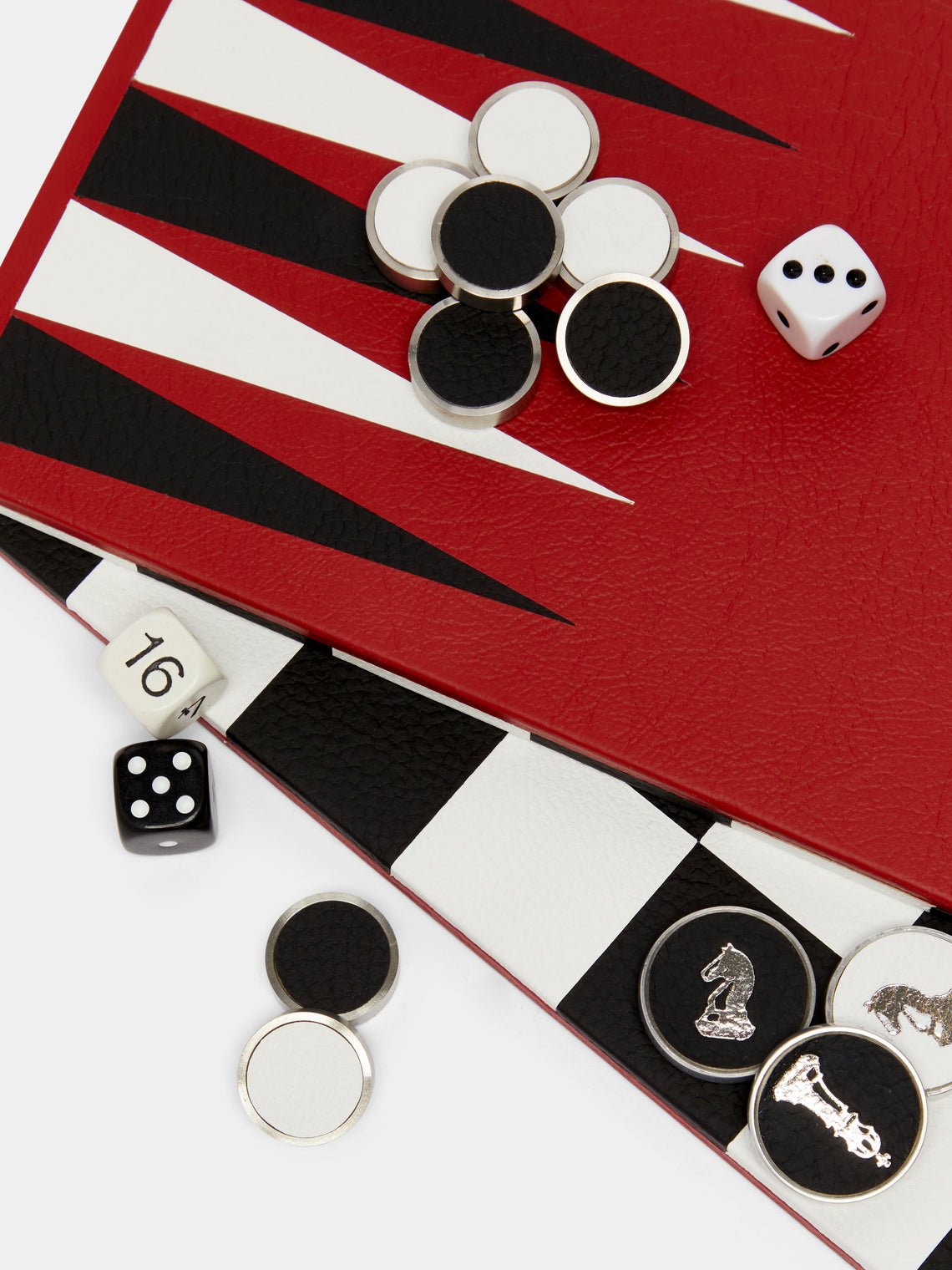 William & Son - Reversible Leather Backgammon & Chess Set - Red - ABASK