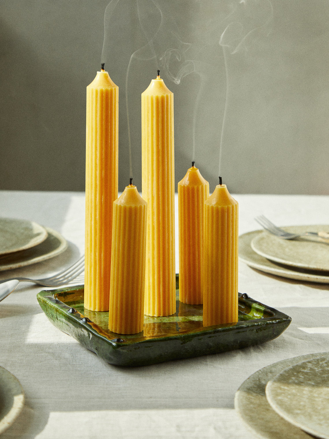 Bzzwax - Ribbed Beeswax Candle Set - Yellow - ABASK