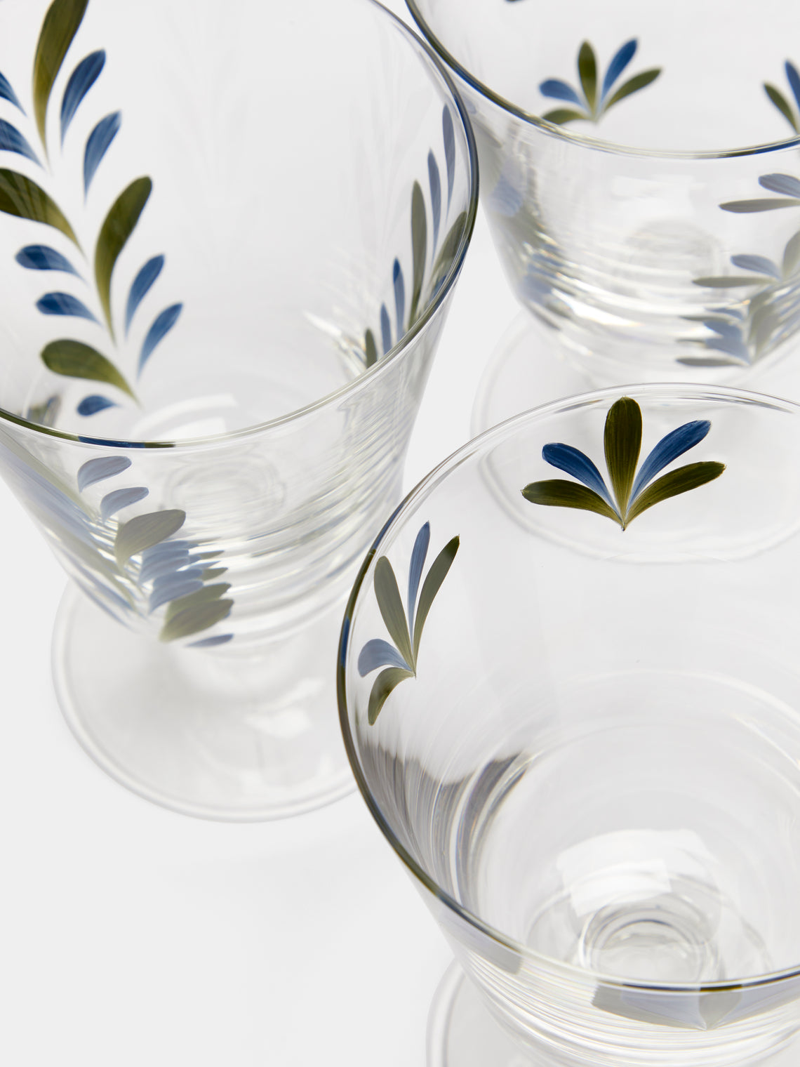 Los Vasos de Agua Clara - Hand-Painted Jalisco Stemmed Glass (Set of 6) - Green - ABASK