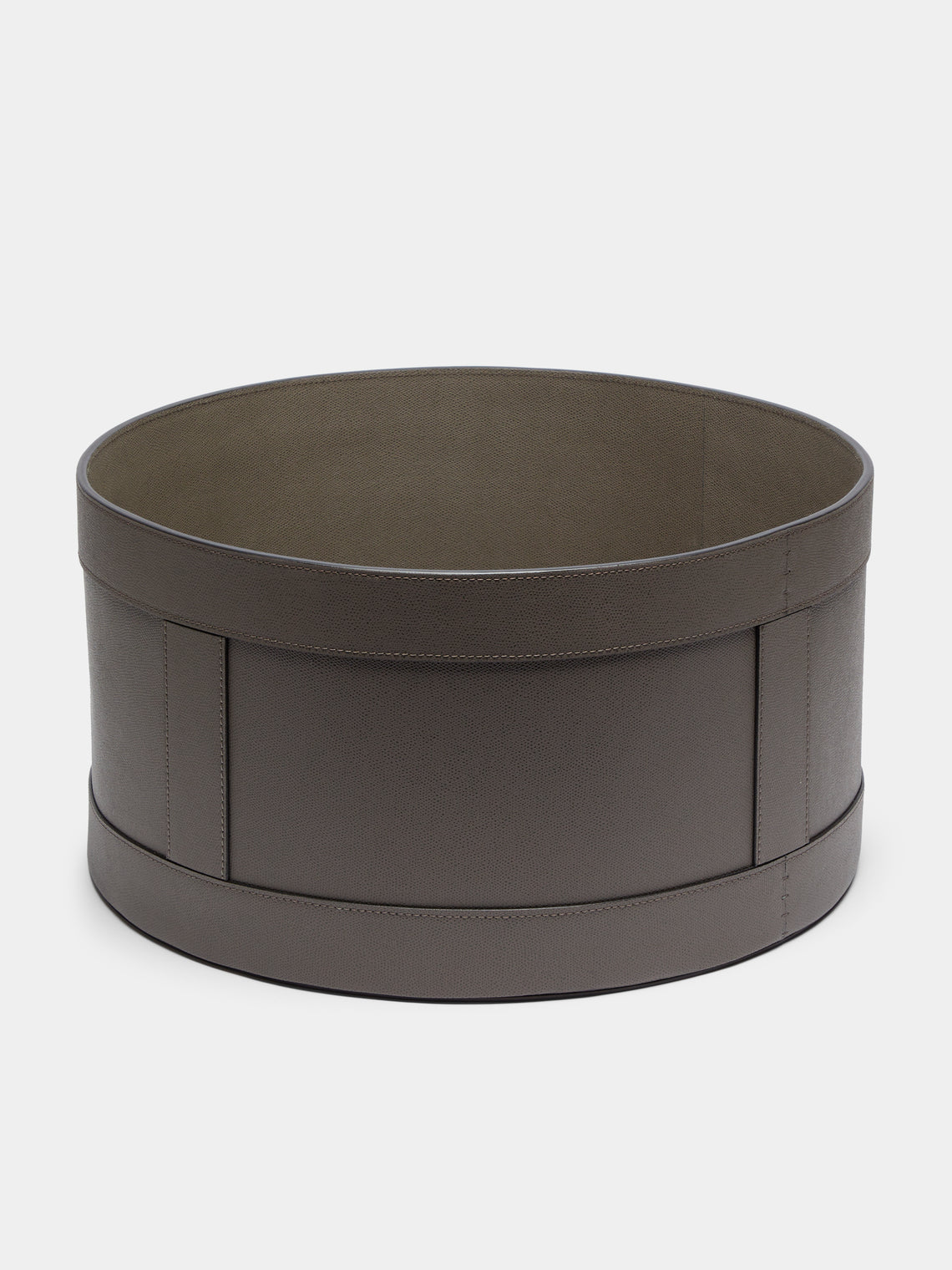 Giobagnara - Circular Leather Storage Basket - Taupe - ABASK
