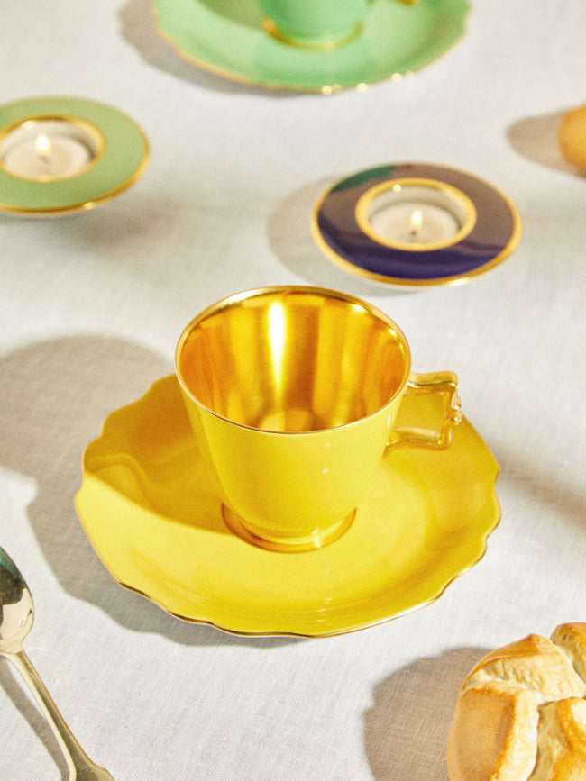 Augarten - Belvedere Porcelain Hand-Painted Coffee Cup and Saucer - Yellow - ABASK