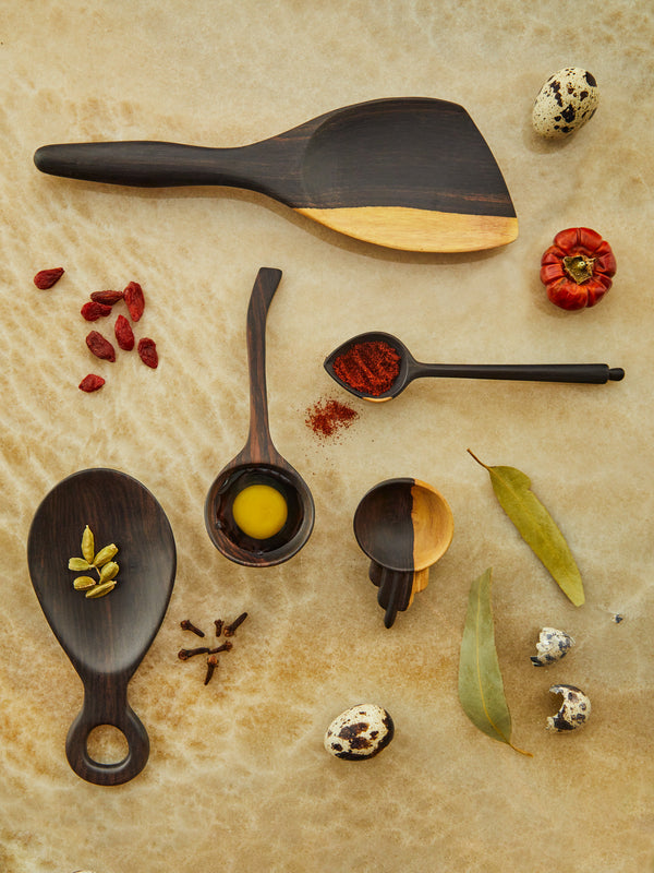 Qäsa Qäsa Carvers - Hand-Carved Blackwood Serving Utensils (Set of 5) -  - ABASK