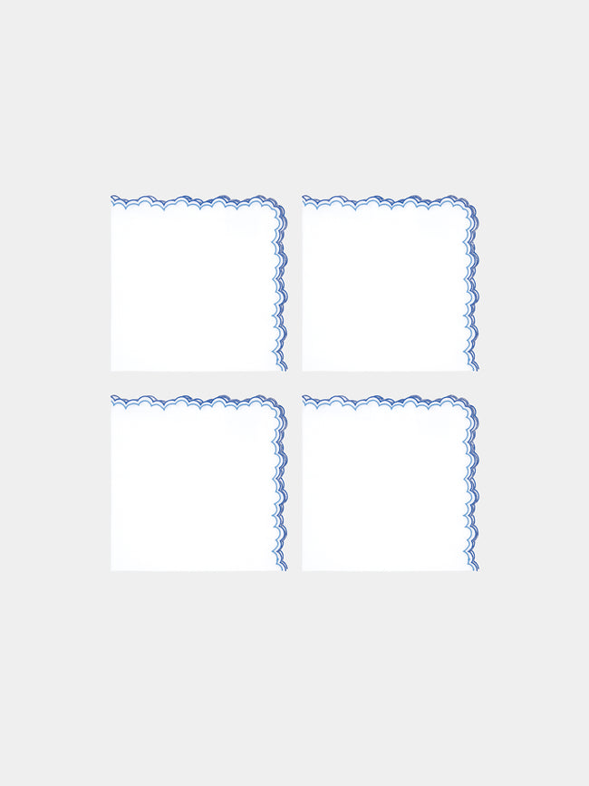 Los Encajeros - Escamas Embroidered Linen Napkins (Set of 4) - Blue - ABASK