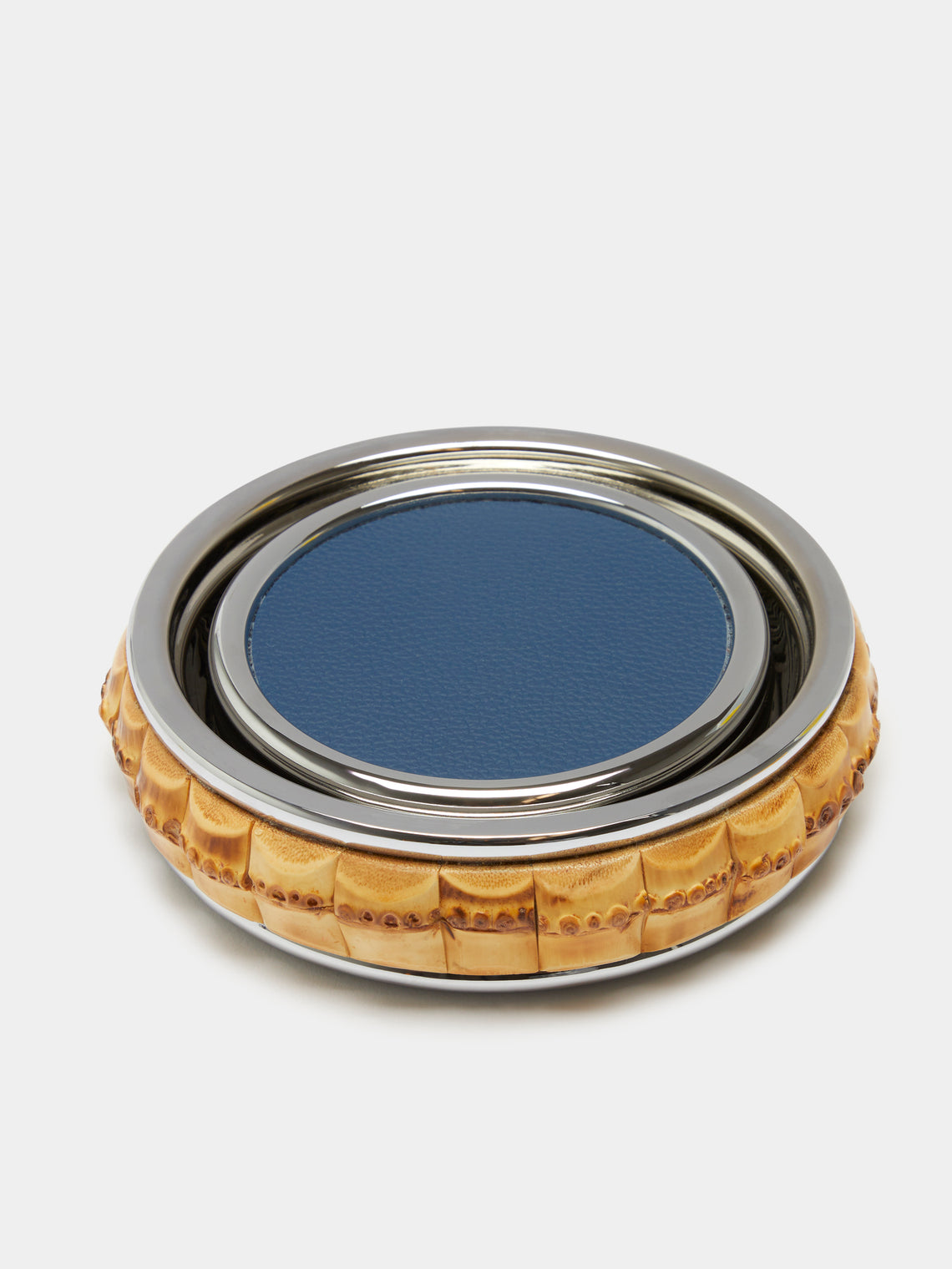 Lorenzi Milano - Leather Coasters with Bamboo Holder (Set of 6) - Blue - ABASK - 