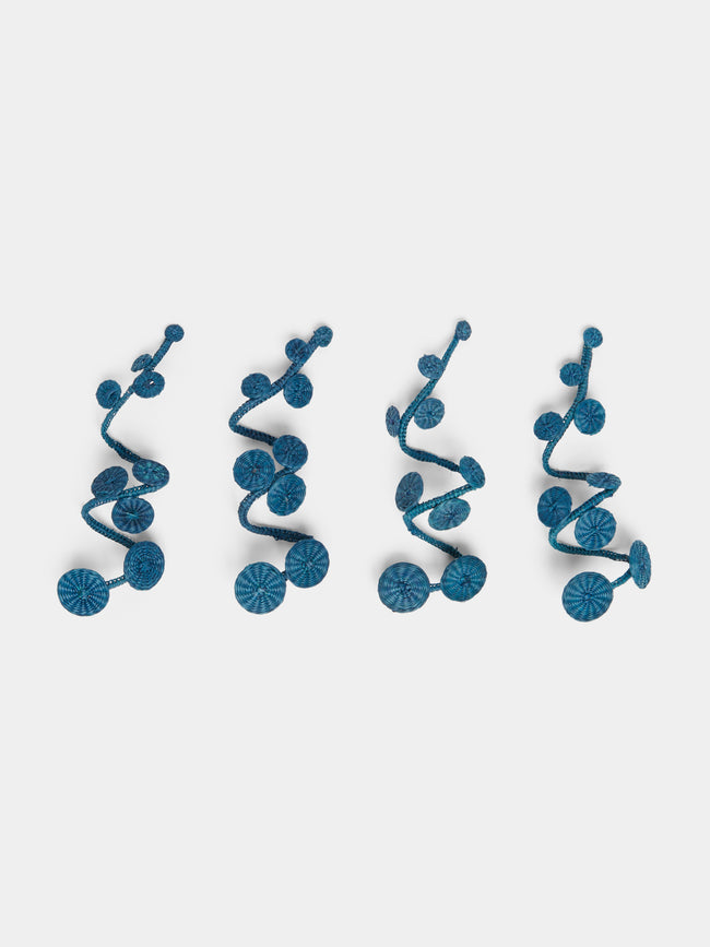 Artesanías del Atlántico - Ginger Handwoven Palm Napkin Rings (Set of 4) - Blue - ABASK