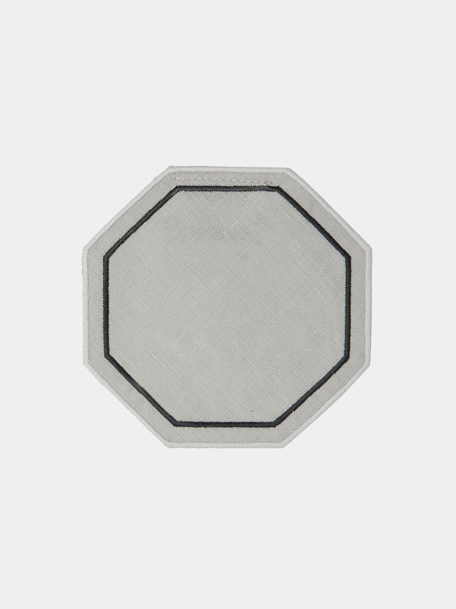 Los Encajeros - Octo Embroidered Linen Coaster (Set of 6) - Grey - ABASK - 