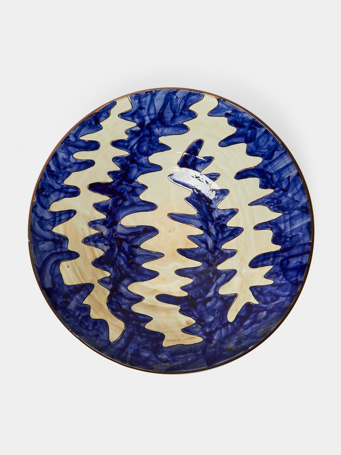 Malaika - Stencil Hand-Painted Ceramic Serving Bowl - Blue - ABASK