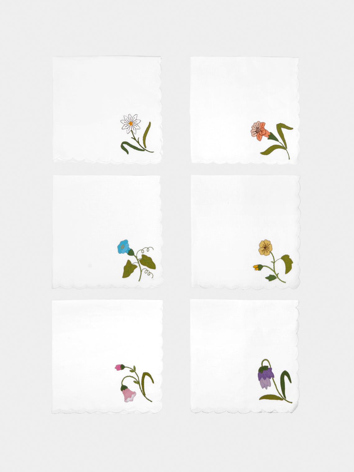 Taf Firenze - Fantasia Estate Hand-Embroidered Linen Placemats and Napkins (Set of 6) - Multiple - ABASK