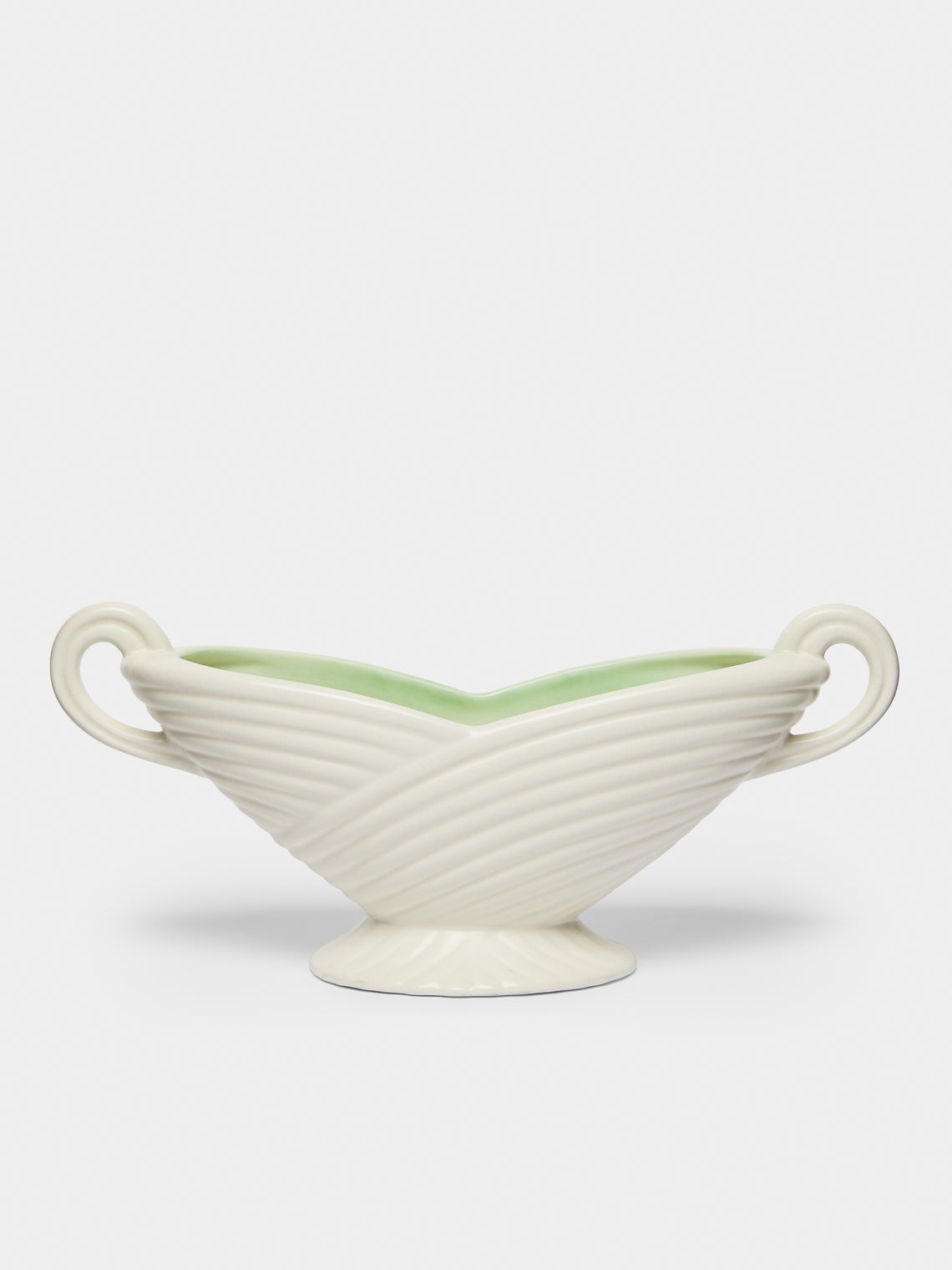 Antique and Vintage - 1930-1940 Ribbed Vase with Handles - White - ABASK - 