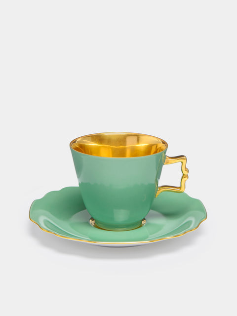 Augarten - Belvedere Hand-Painted Porcelain Coffee Cup and Saucer - Green - ABASK - 