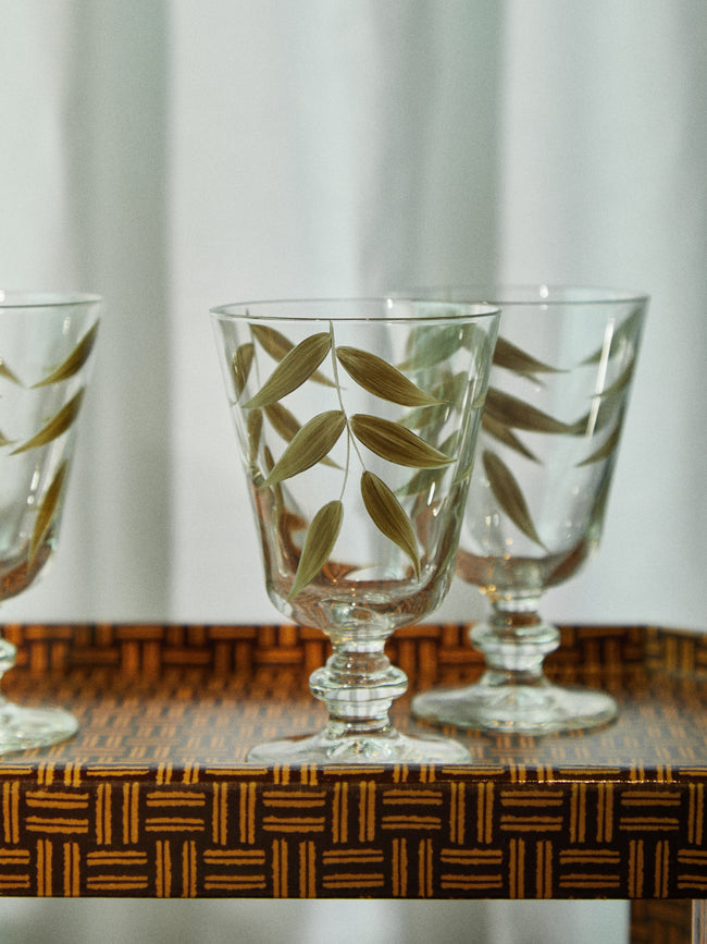 Los Vasos de Agua Clara - Hand-Painted Acapulco Stemmed Glass (Set of 6) - Green - ABASK