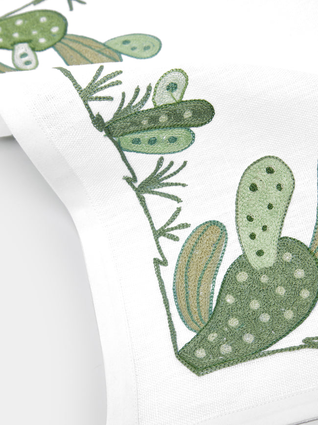Loretta Caponi - Cactus Hand-Embroidered Linen Placemats and Napkins (Set of 2) - Multiple - ABASK