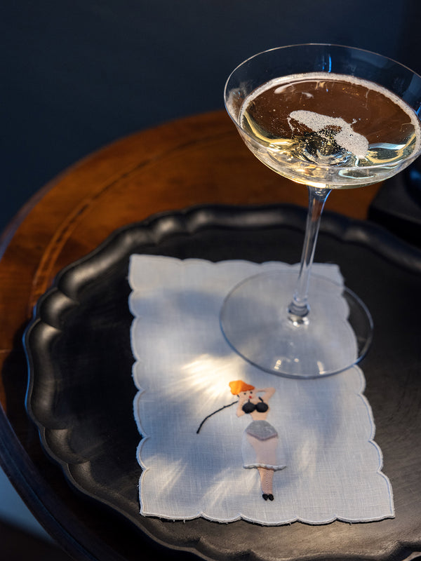Taf Firenze - Donnine Hand-Embroidered Linen Cocktail Napkins (Set of 6) -  - ABASK