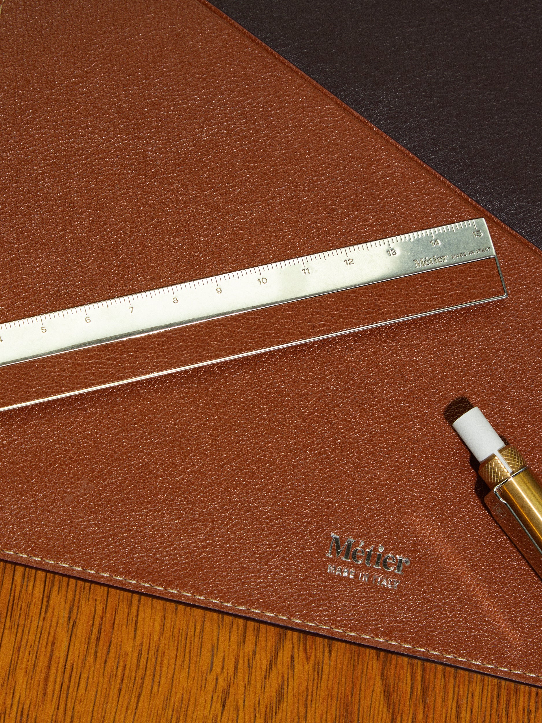 Brown Board Ruler Brown Brass and Leather Ruler by Métier | ABASK
