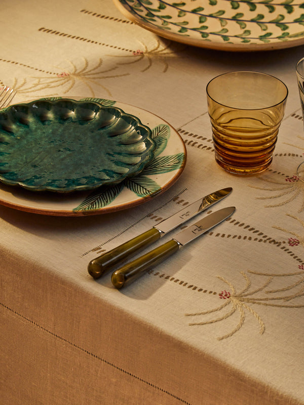 Malaika - Palm Tree Hand-Embroidered Linen Rectangular Tablecloth -  - ABASK