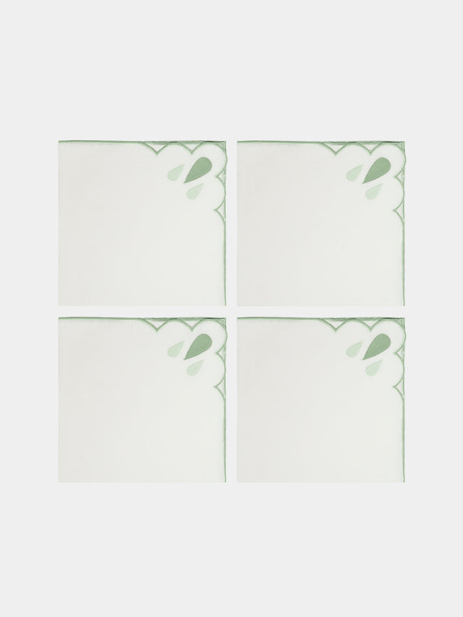 Los Encajeros - Drops Embroidered Linen Napkin (Set of 4) - Green - ABASK