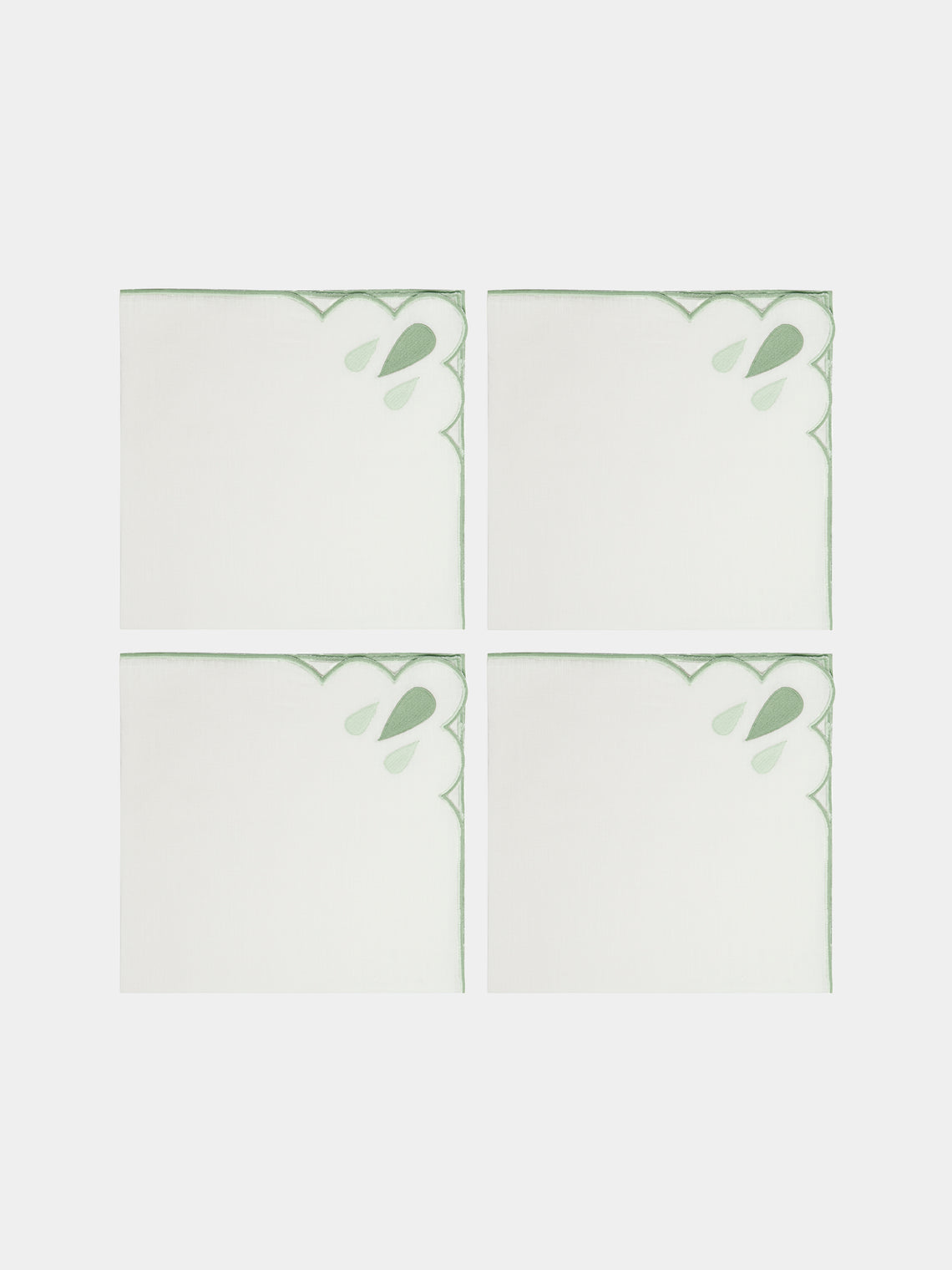 Los Encajeros - Drops Embroidered Linen Napkins (Set of 4) - Green - ABASK