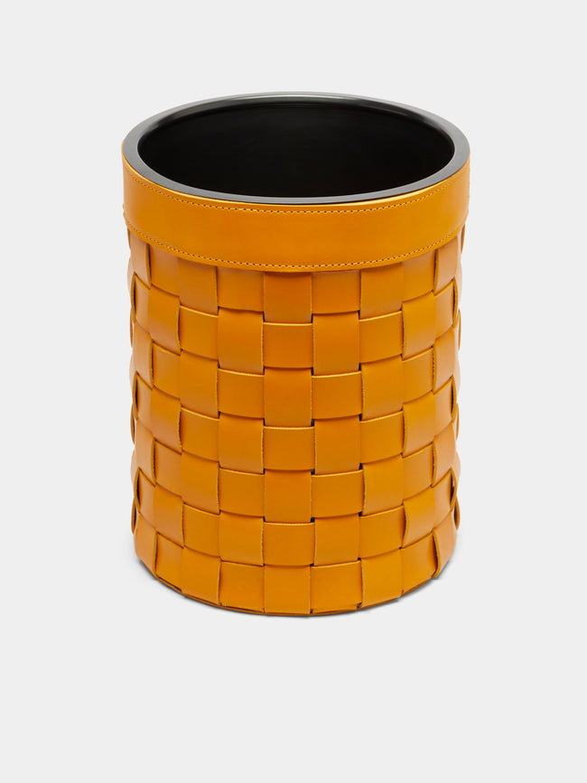 Rabitti 1969 - Mondina Woven Leather Wastepaper Bin - Yellow - ABASK