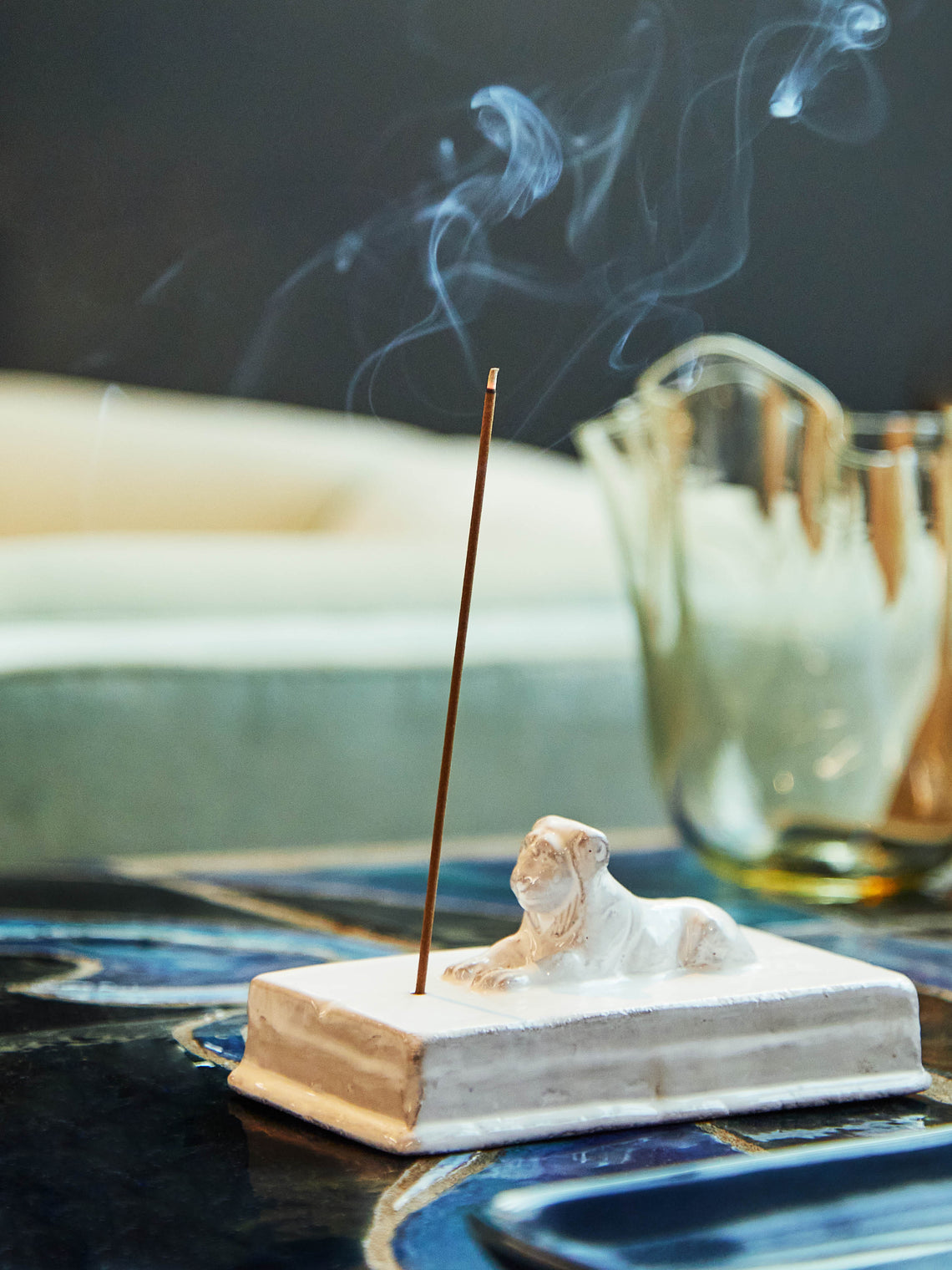 Lion Hand-Glazed Ceramic Incense Holder