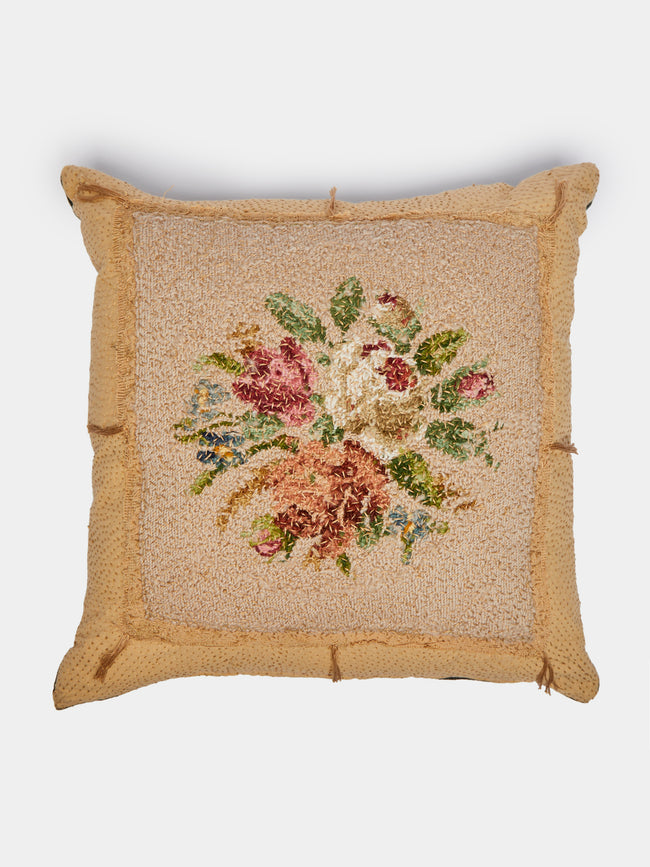 By Walid - 1920s Needlepoint Linen Cushion - Beige - ABASK - 