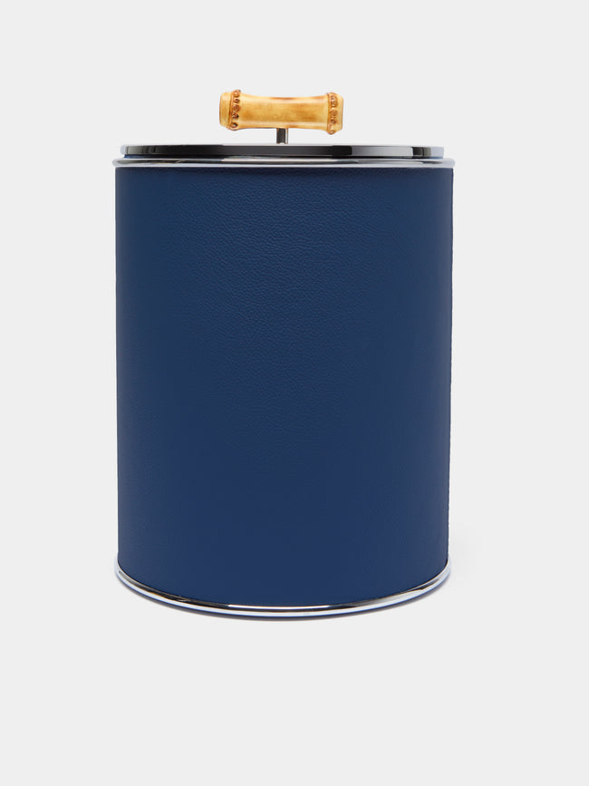 Lorenzi Milano - Bamboo and Leather Wastepaper Bin - Blue - ABASK - 