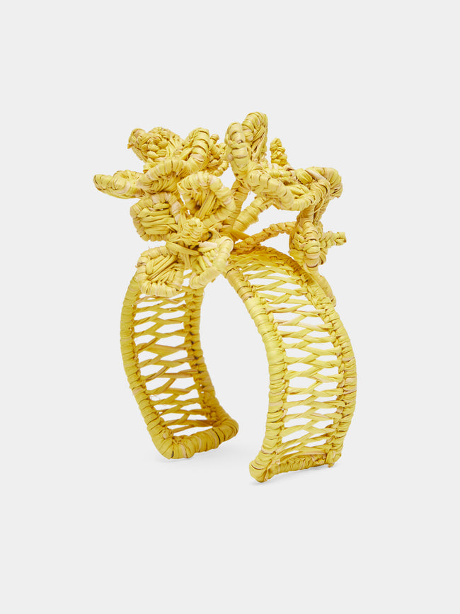 Artesanías del Atlántico - Coral Flower Handwoven Palm Napkin Rings (Set of 4) - Yellow - ABASK - 