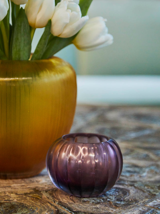 Micheluzzi Glass - Bocia Ametista Ribbed Murano Glass Vase - Purple - ABASK
