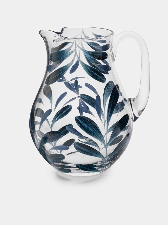 Los Vasos de Agua Clara - Melides Hand-Painted Glass Jug - Blue - ABASK - 