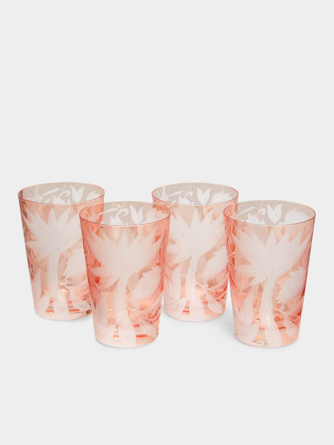 Artel - Jungle Deco Hand-Engraved Crystal Tumblers (Set of 4) - Pink - ABASK