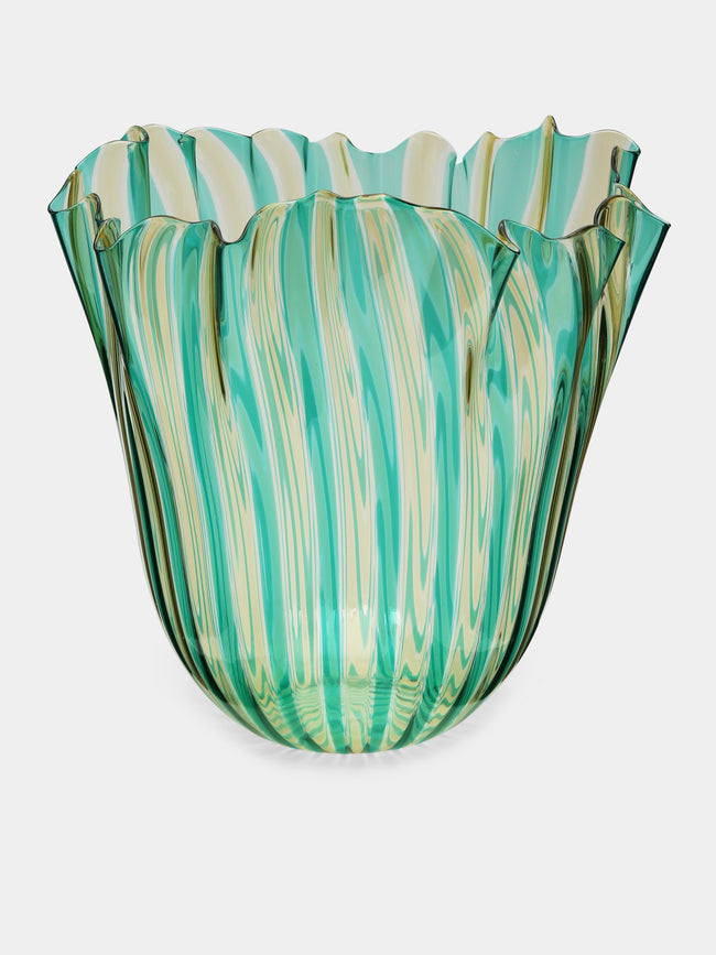 Venini - Fazzoletto a Canne Hand-Blown Murano Glass Large Vase - Green - ABASK