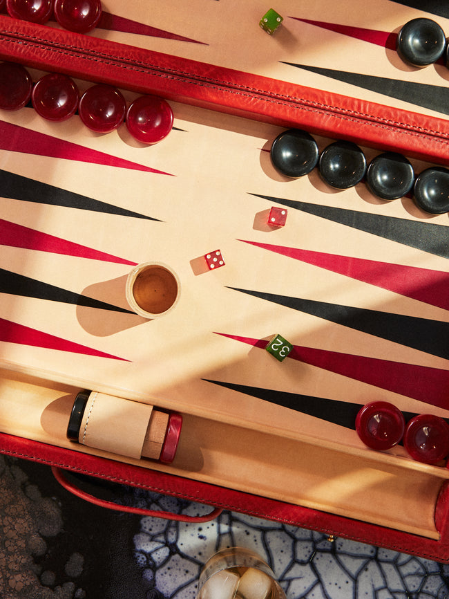 Nick Plant - Wood and Leather Backgammon Board - Red - ABASK