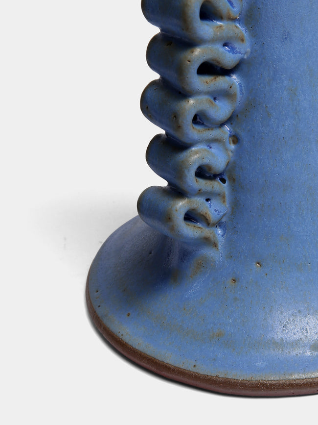 Perla Valtierra - Ribete Hand-Glazed Ceramic Medium Candle Holder - Blue - ABASK