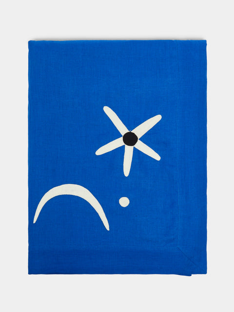 Malaika - Cosmic Hand-Appliquéd Linen Tablecloth - Blue - ABASK - 