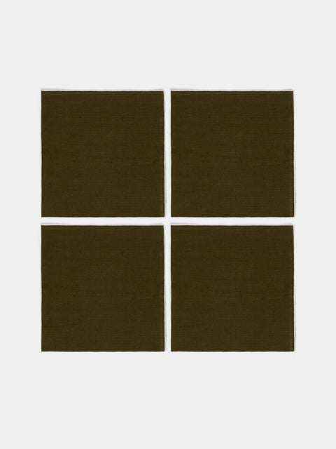 Madre Linen - Hand-Dyed Linen Contrast-Edge Napkins (Set of 4) - Green - ABASK