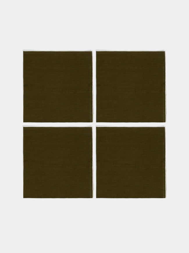 Madre Linen - Contrast Edge Linen Napkin (Set of 4) - Green - ABASK