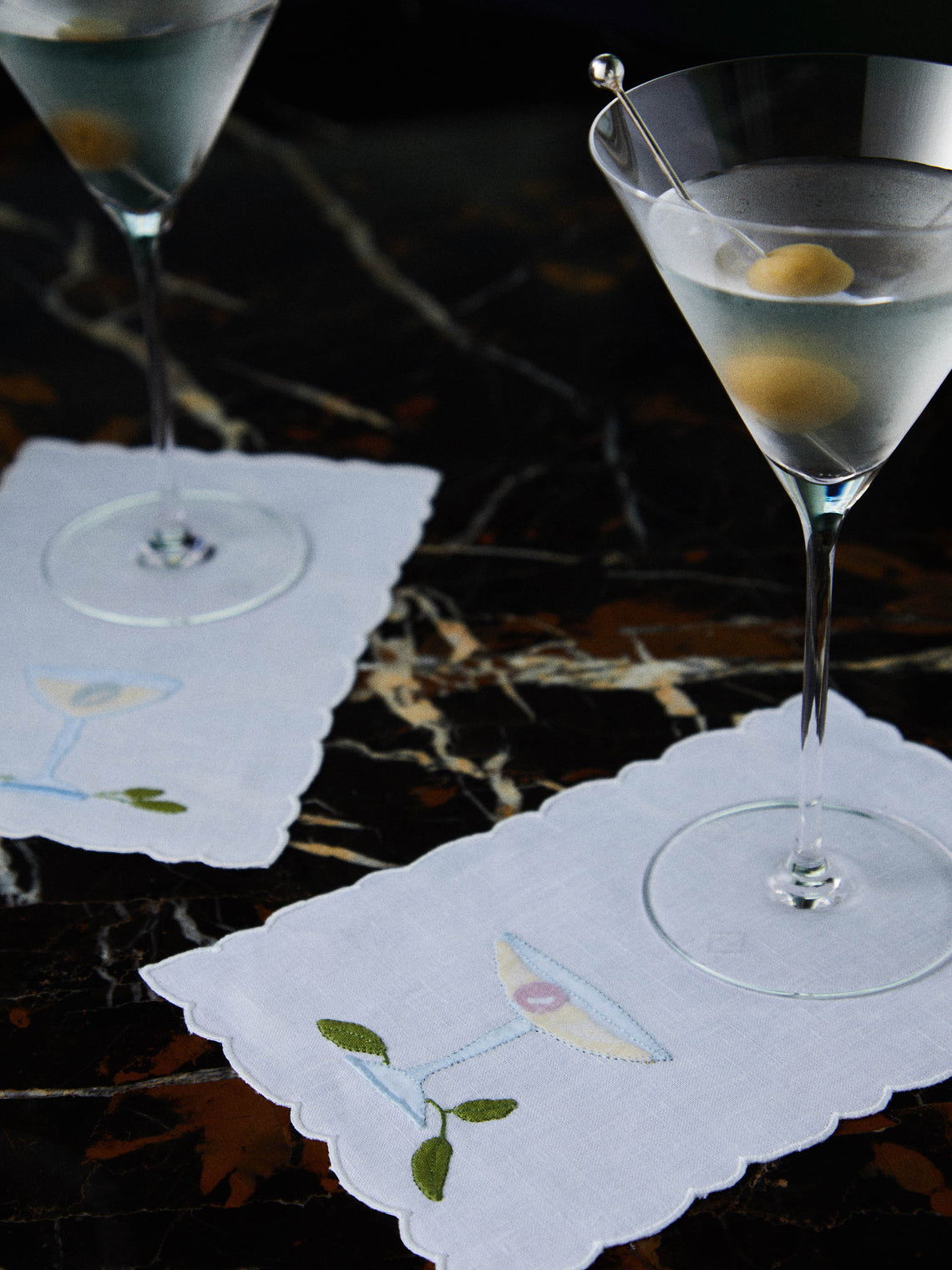 Taf Firenze - Bicchieri Hand-Embroidered Linen Cocktail Napkins (Set of 6) - Multiple - ABASK