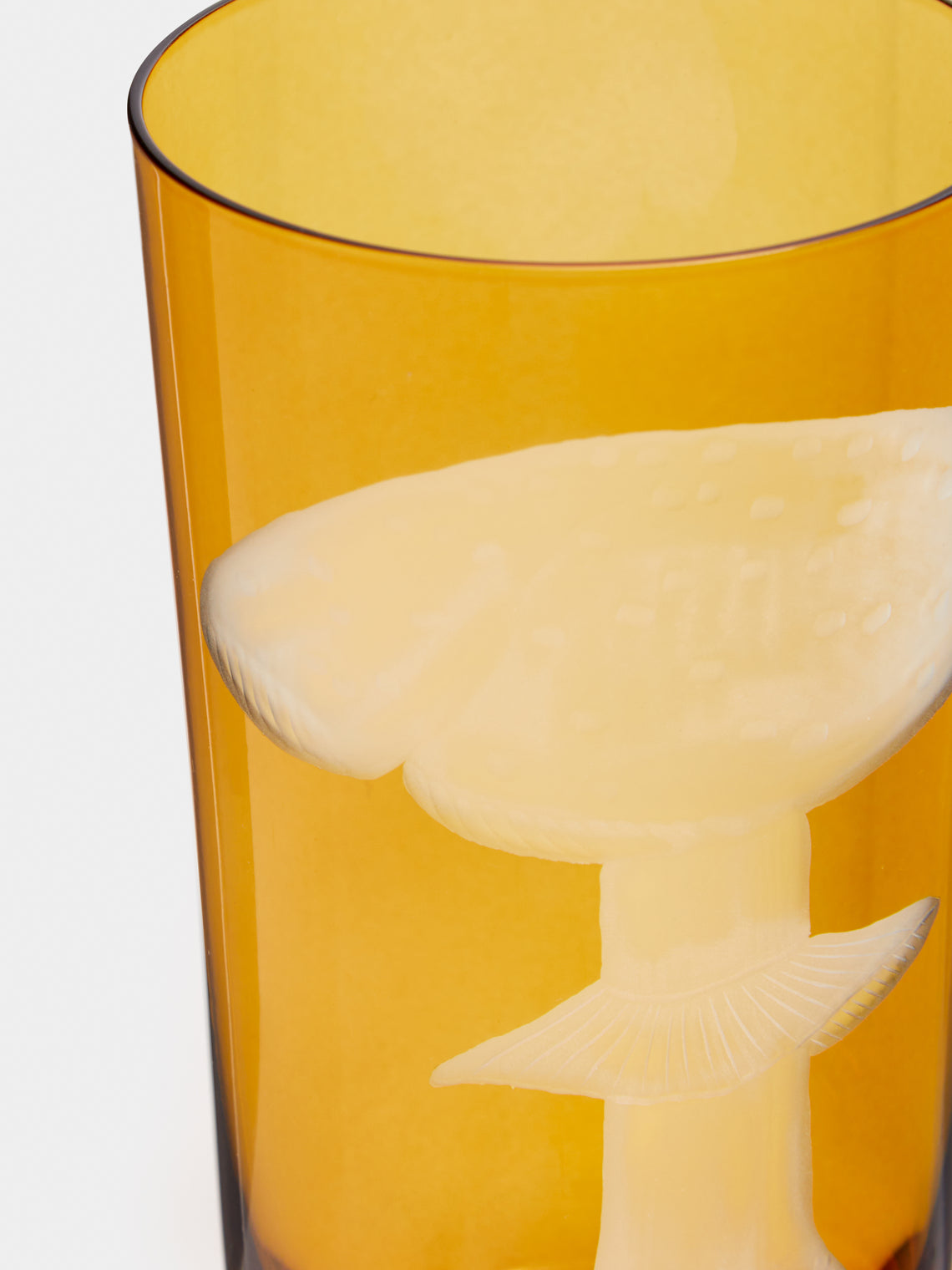 Artel - Mushrooms Hand-Engraved Crystal Highballs (Set of 6) - Mustard - ABASK